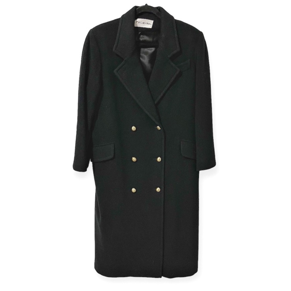 Vintage Union Made JH Collectibles Wool Long Trench Coat Black sz Medium / Large